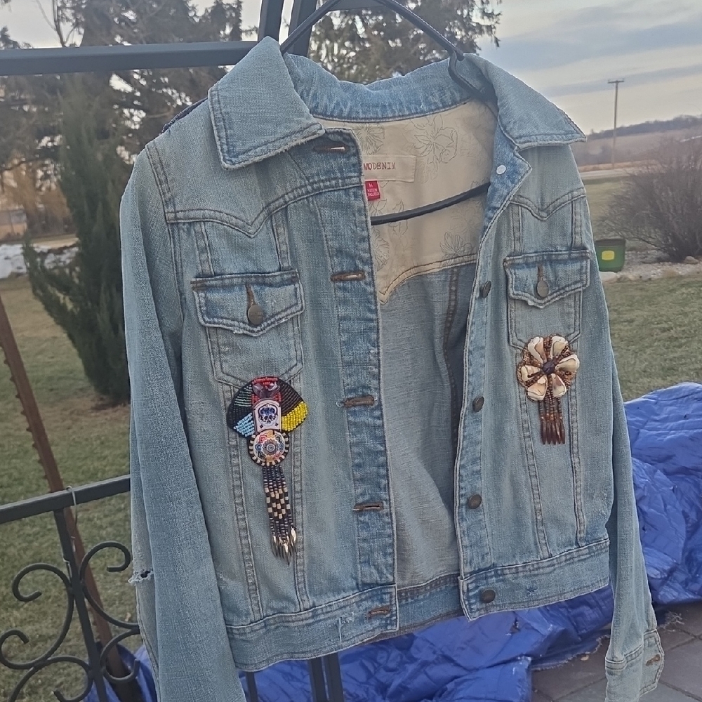 Mossimo Supply Co. Beige Floral Denim Jacket